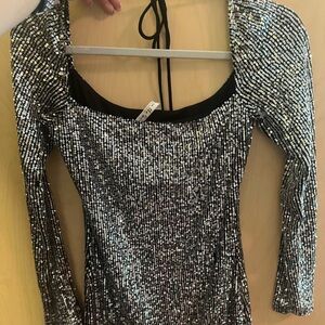 Lucy in the Sky Shimmering Silver Long Sleeve Dress